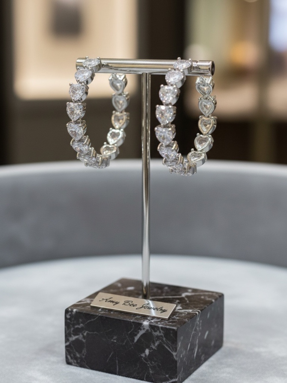 White Gold Plated CZ Mini Heart Hoop  Earrings. New.